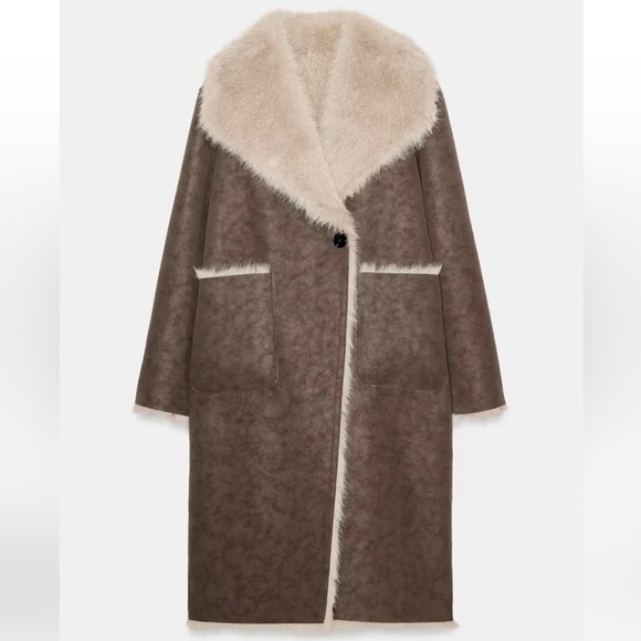 New ZARA Reversable Faux Fur Double-Faced Coat - Picture 14 of 16